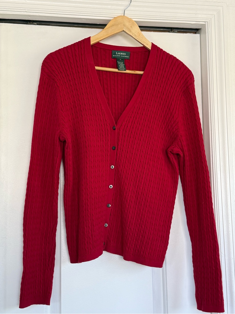 Lauren Ralph Lauren Red Cable-Knit V-Neck Cardigan